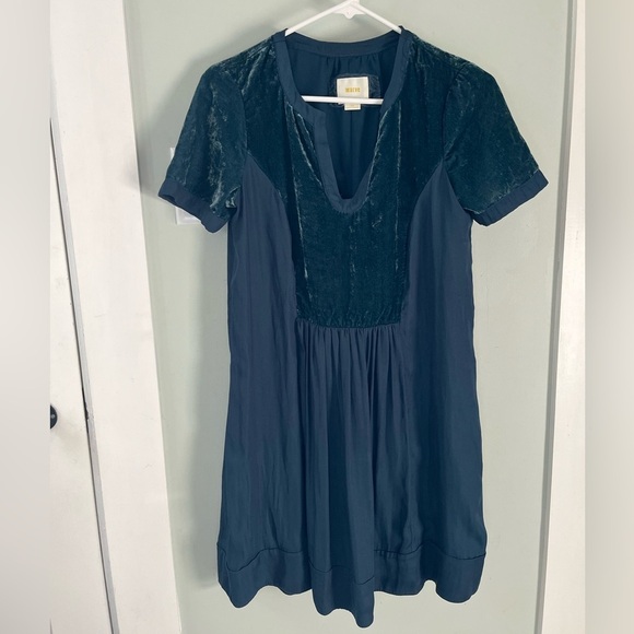 Maeve Anthropologie Ingrid Velvet Tunic Dress Navy mini XS - Picture 2 of 7
